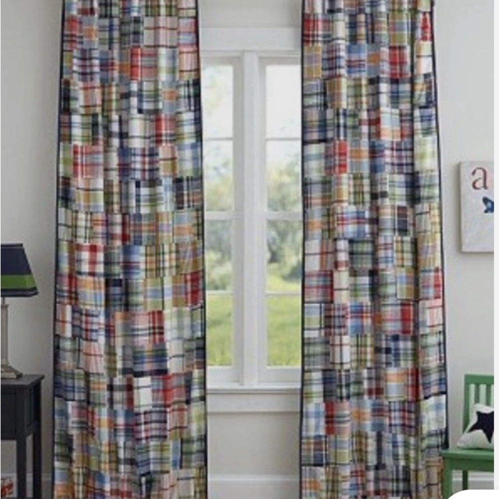 Pottery Barn Kids Red and Blue Madras Accents Curtains